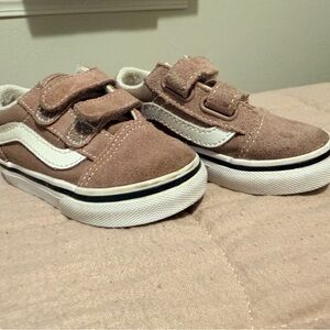 Vans Kids Tan Suede Sneakers with Velcro